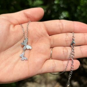 18K White Gold Plated Stainless Steel Diamond Butterfly Necklace